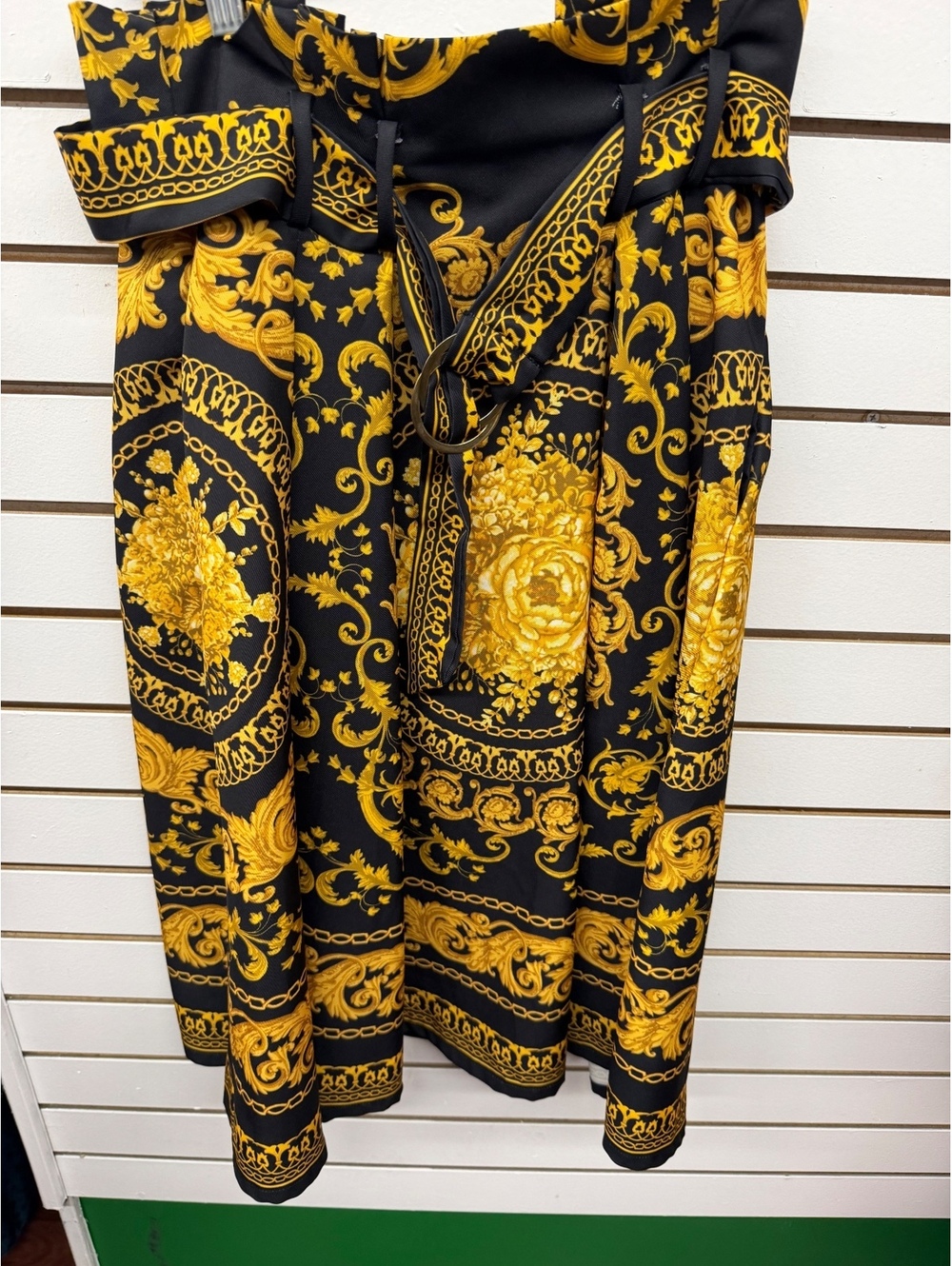 Jealous Tomato Black & Gold Baroque Print Wide Leg Pants Size Large